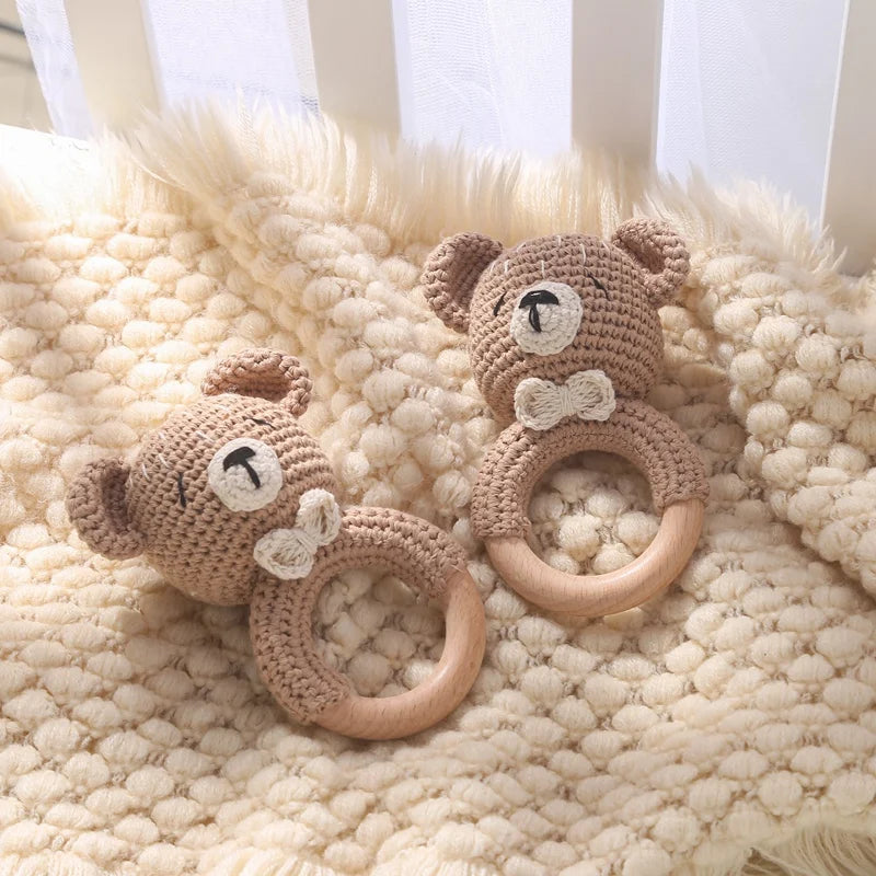 Baby Wooden Rattle Toys Wooden Teether Ring -  Peekaboo Paradise